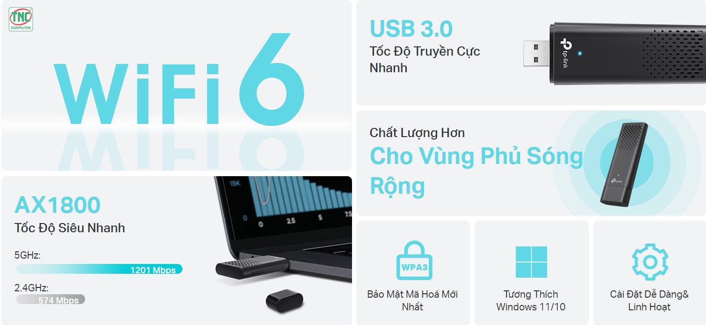 USB Wifi Archer TP-Link TX20U (1775 Mbps/ Wifi 6/ 2.4/5 GHz/ USB 3.0)