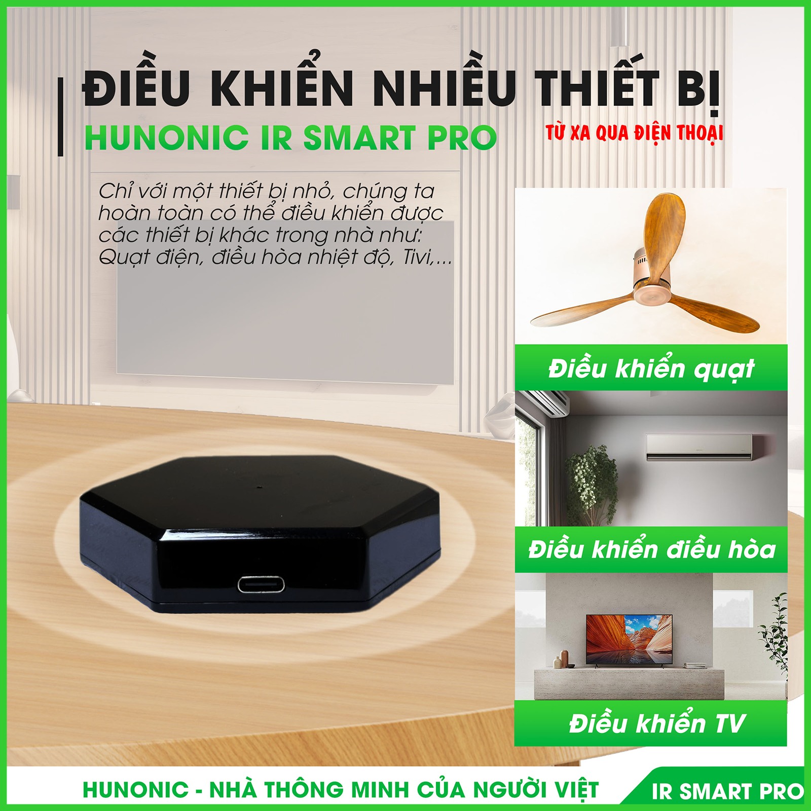 Bộ điều khiển Tivi, Điều Hoà qua điện thoại Hunonic IR Smart Pro