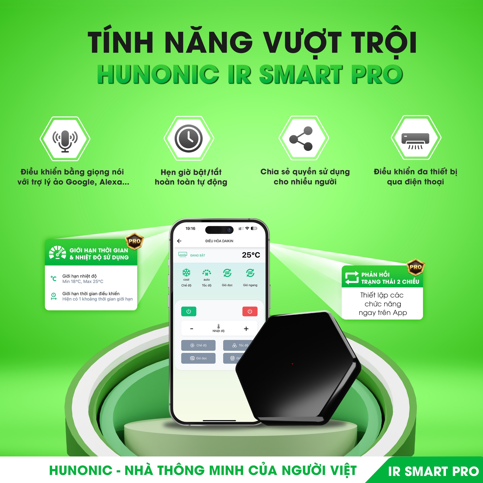 Bộ điều khiển Tivi, Điều Hoà qua điện thoại Hunonic IR Smart Pro