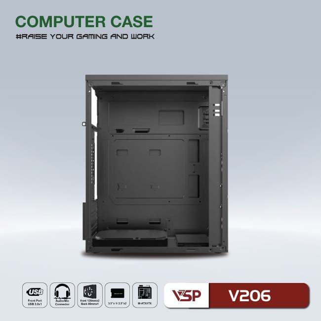 VỎ CASE MÁY TÍNH VSP V206 - ĐEN