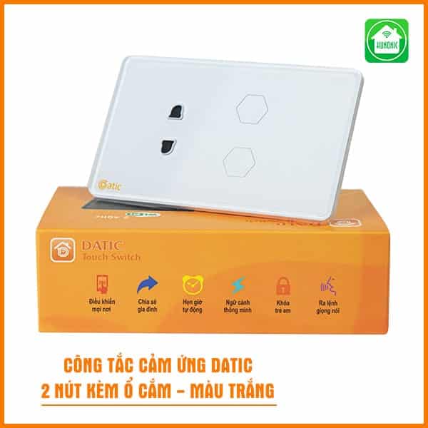 Công Tắc Cảm Ứng Hunonic Datic – 2 Nút Kèm Ổ Cắm