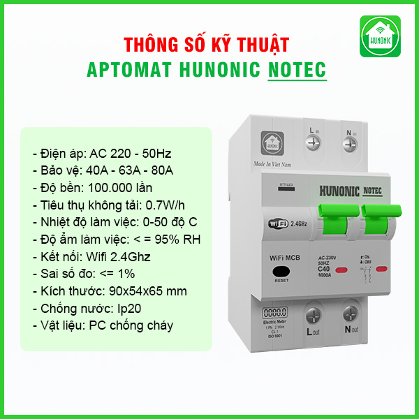 Aptomat Đo Năng Lượng Hunonic Notec