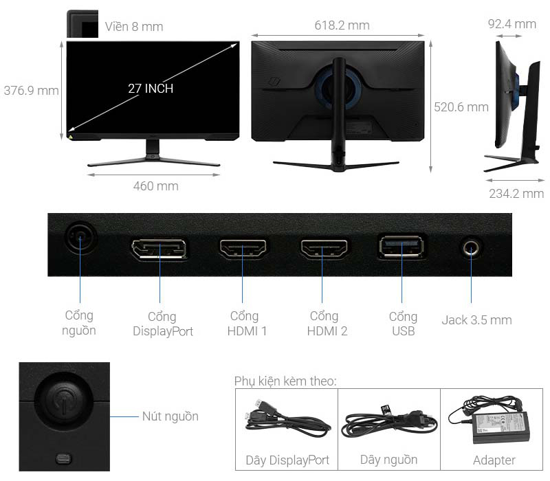 Màn hình Gaming Samsung Odyssey G5 G51C LS27CG510EEXXV 27 inch 2K/VA/165Hz/1ms/FreeSync/HDR10/DisplayPort
