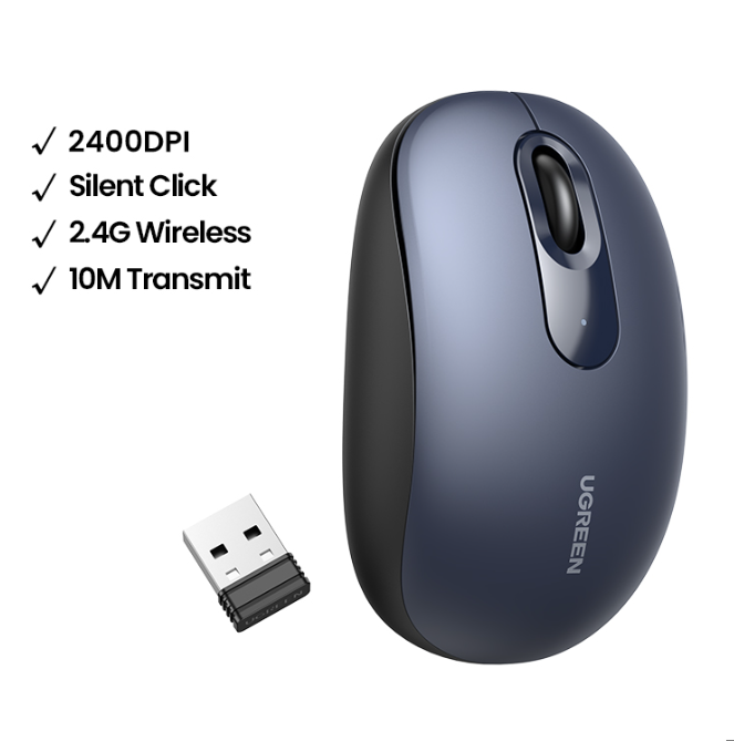 Ugreen 90550 10m 2400dpi Midnight Blue Chuột không dây Silent 2.4ghz kèm pin AA mu105 20090550
