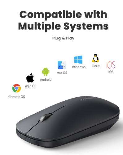 Ugreen 25163 màu đen 2.4G và Bluetooth Chuột không dây dùng cho máy tính laptop chất liệu nhựa ABS có kèm pin AA MU001 20025163