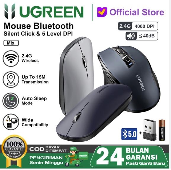 Ugreen 25163 màu đen 2.4G và Bluetooth Chuột không dây dùng cho máy tính laptop chất liệu nhựa ABS có kèm pin AA MU001 20025163