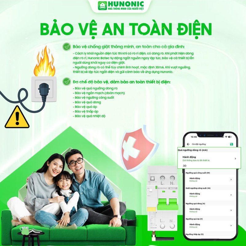 Thiết Bị Bảo Vệ An Toàn Điện Thông Minh HUNONIC BATEC