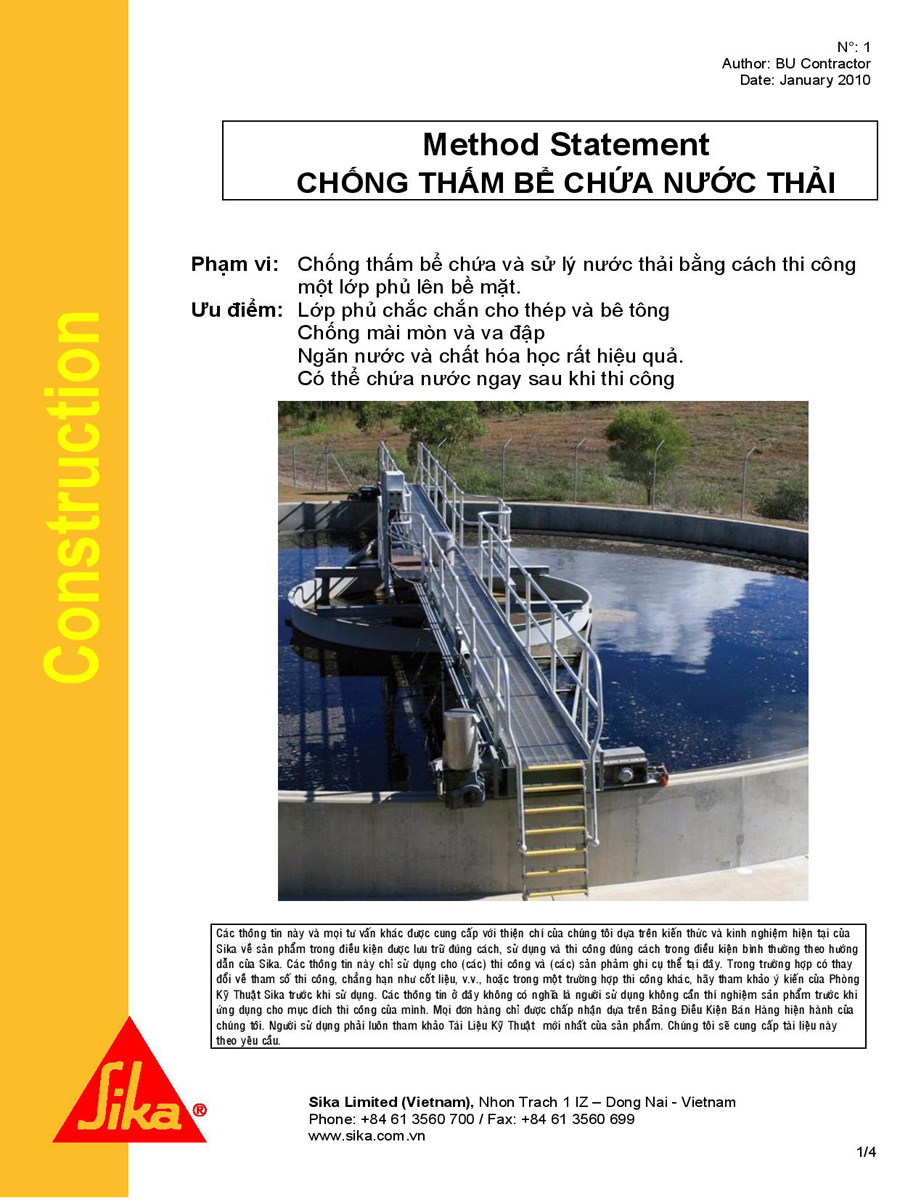 Chống thấm bể xử lý nước thải sử dụng hệ thống chống thấm của Sika