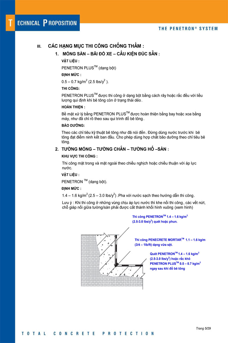 Các hạng mục chống thấm sử dụng sản phẩm phụ gia chống thấm Penetron