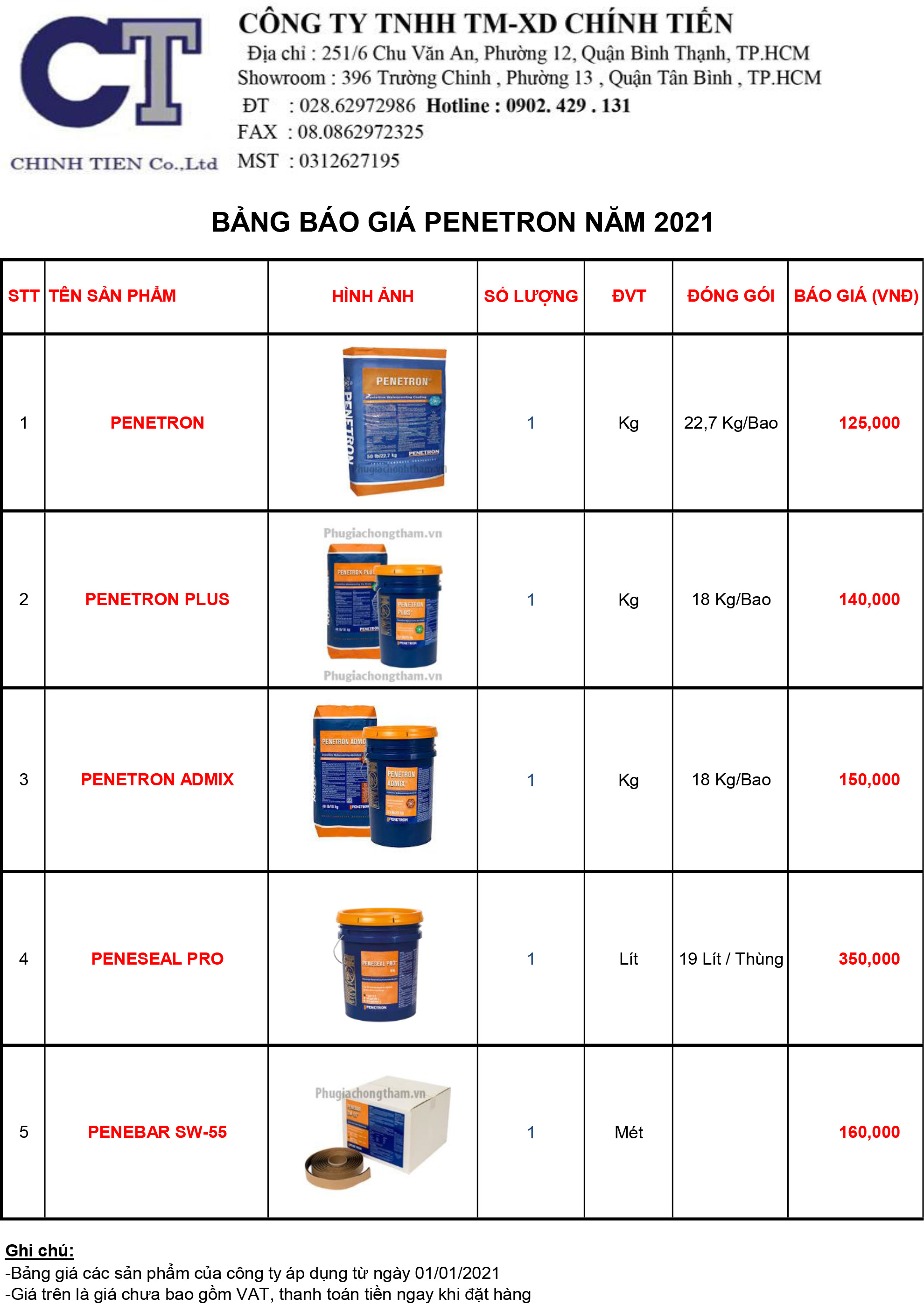 BÁO GIÁ CHỐNG THẤM PENETRON NĂM 2021