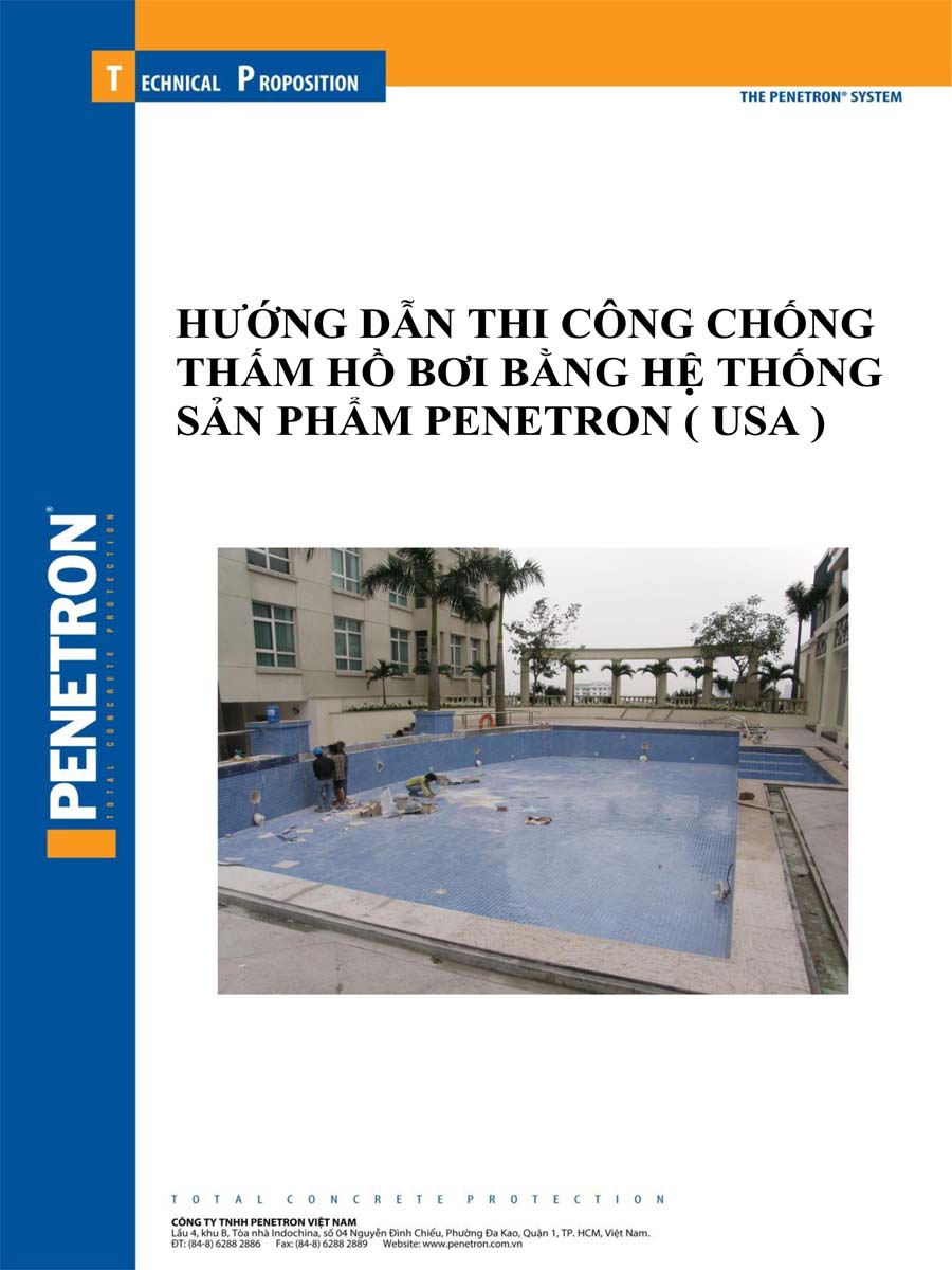 Quy trình chống thấm hồ bơi sử dụng hệ thống sản phẩm của Penetron