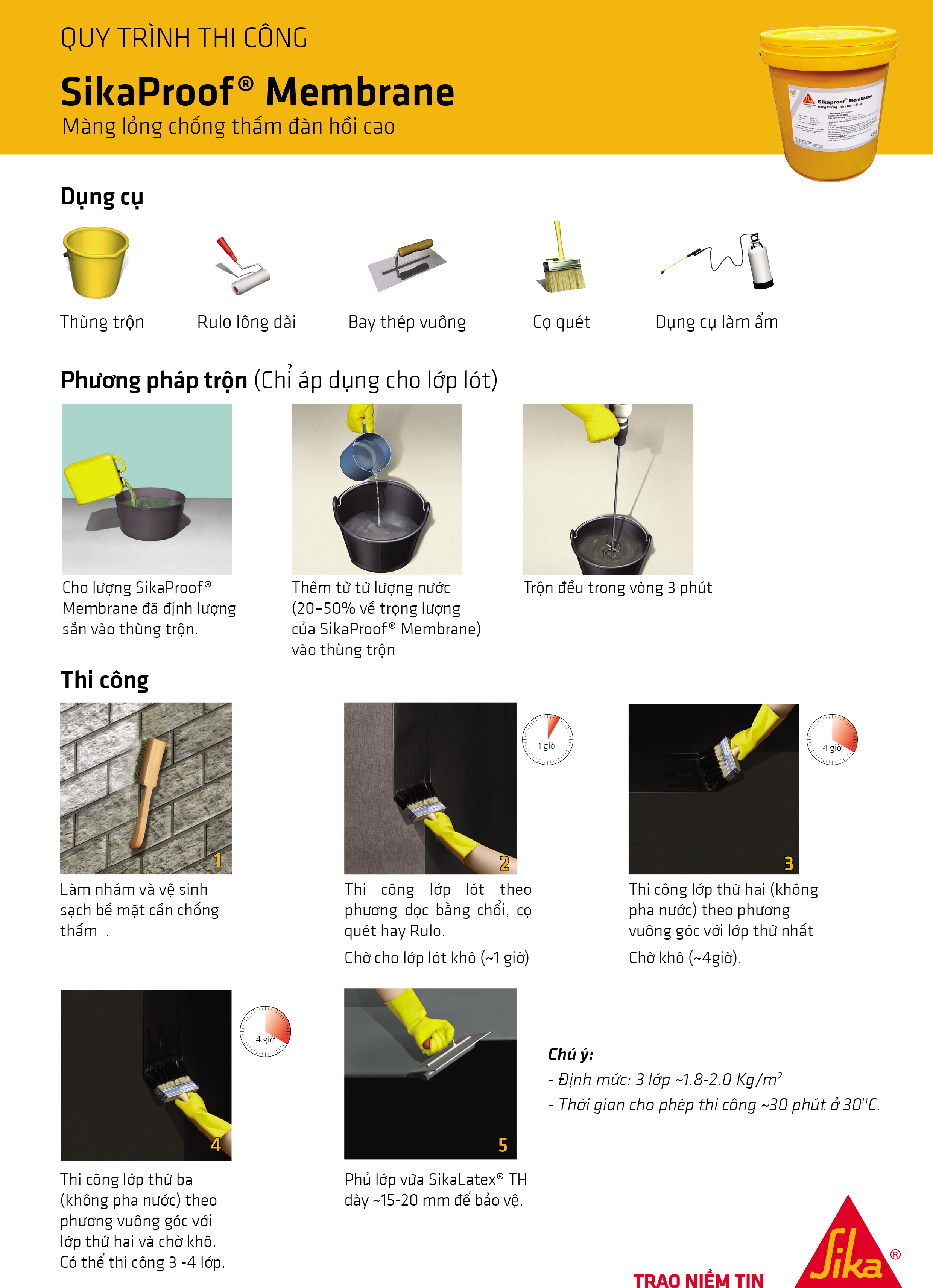 Sika Membrane - Hướng dẫn thi công chống thấm Sika Membrane