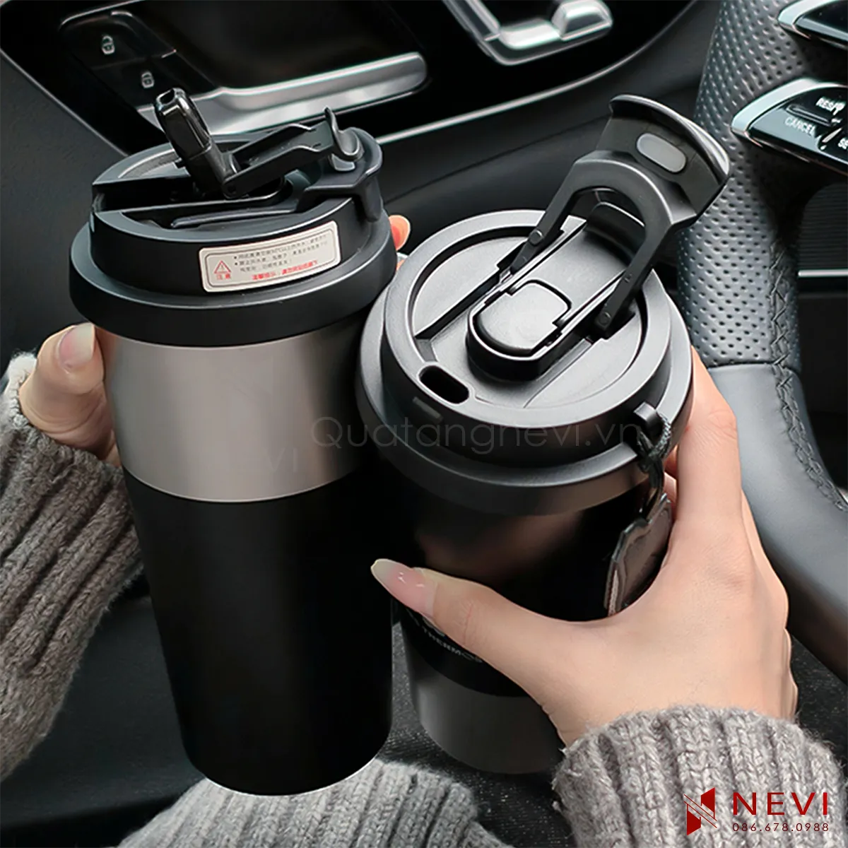 bình giữ nhiệt 500ml màu đen san trọng, hiện đại dành cho phái nữ