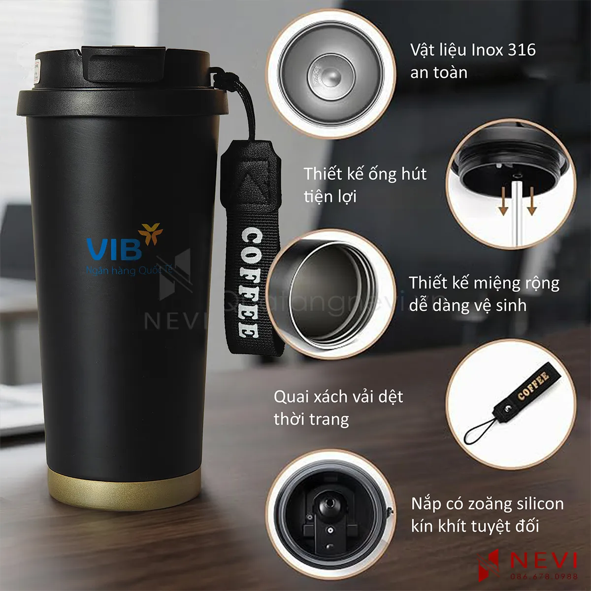 bình giữ nhiệt 500ml màu đen thiết kế có nhiều ưu điểm vượt trội