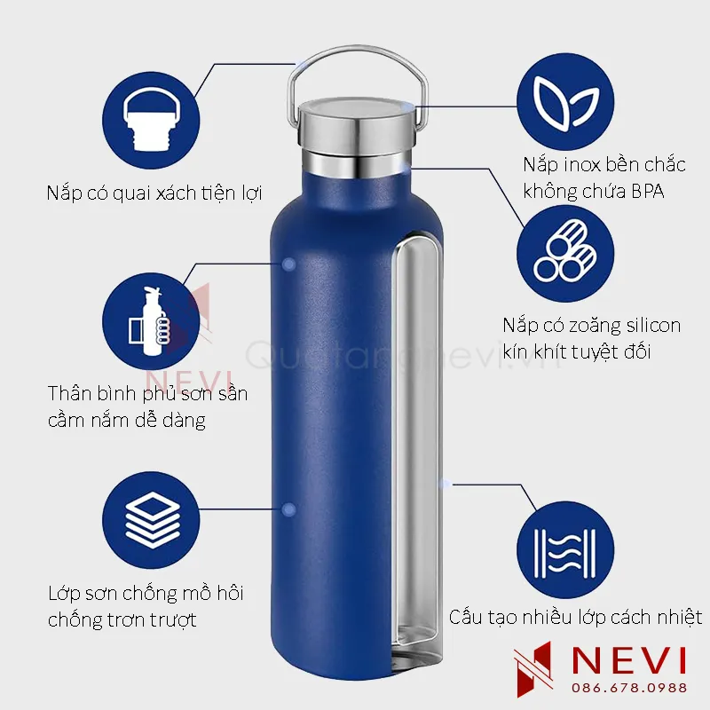 bình giữ nhiệt có quai xách cấu tạo nhiều ưu điểm vượt trội, cung cấp bởi Quà tặng Nevi