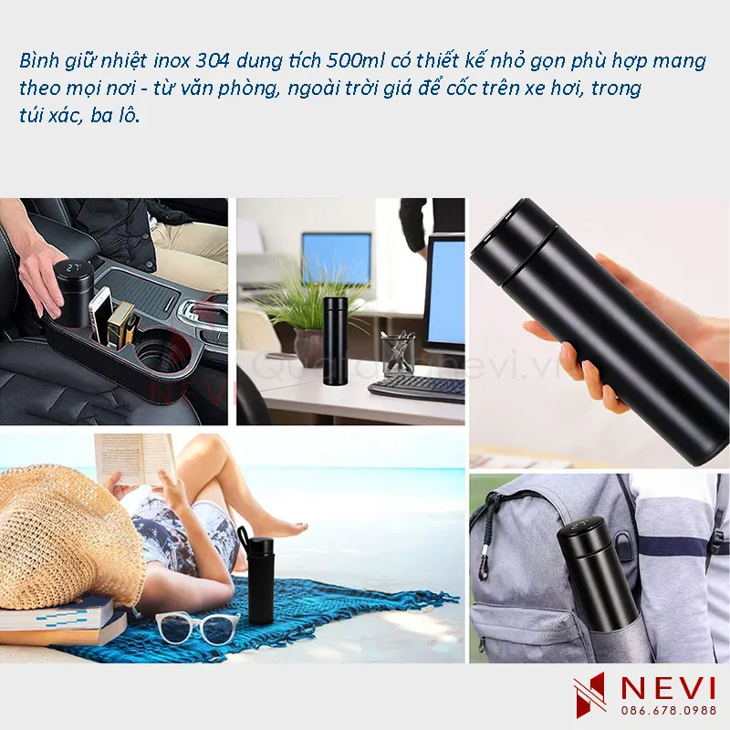 bình giứ nhiệt có màn hình led báo nhiệt độ, có thiết kế nhỏ gọn tiện lợi mang đi sử dụng ở mọi nơi, cung cấp bởi Quà tặng Nevi