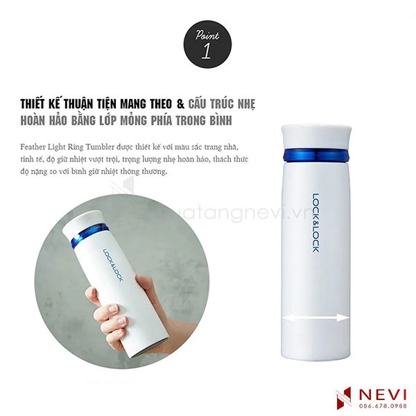 bình giữ nhiệt lock&lock Feather Light dung tích 450ml thiết kế nhỏ gọn, tiện lợi, cung cấp bởi Quà tặng Nevi