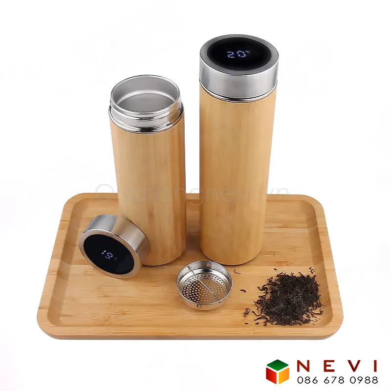 bình giữ nhiệt vỏ tre hiện thị nhiệt độ 5