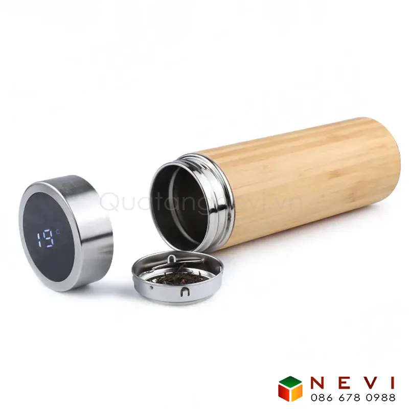 bình giữ nhiệt vỏ tre hiện thị nhiệt độ 6