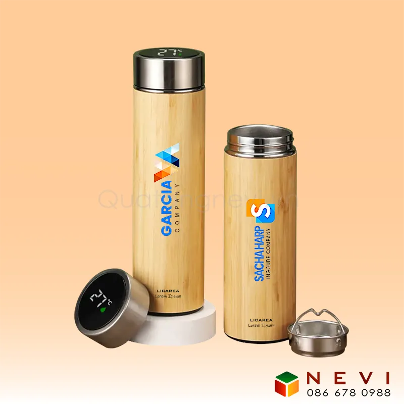 bình giữ nhiệt vỏ tre hiện thị nhiệt độ 