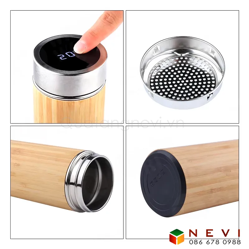 bình giữ nhiệt vỏ tre hiện thị nhiệt độ 4