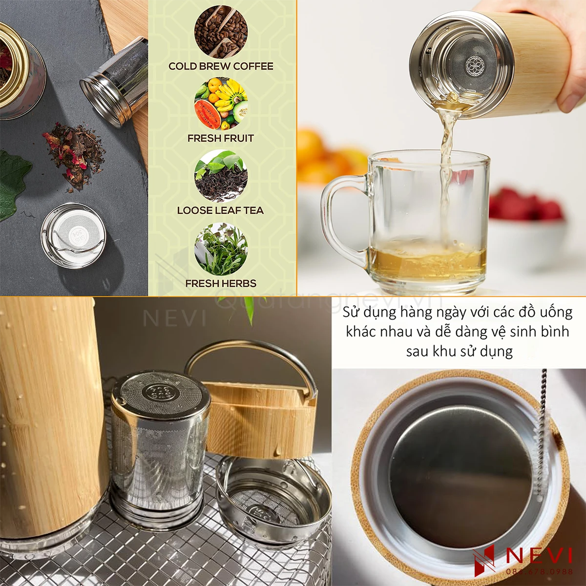 bình giữ nhiệt vỏ tre khắc tên dễ dàng sử dụng và cọ rửa vệ sinh