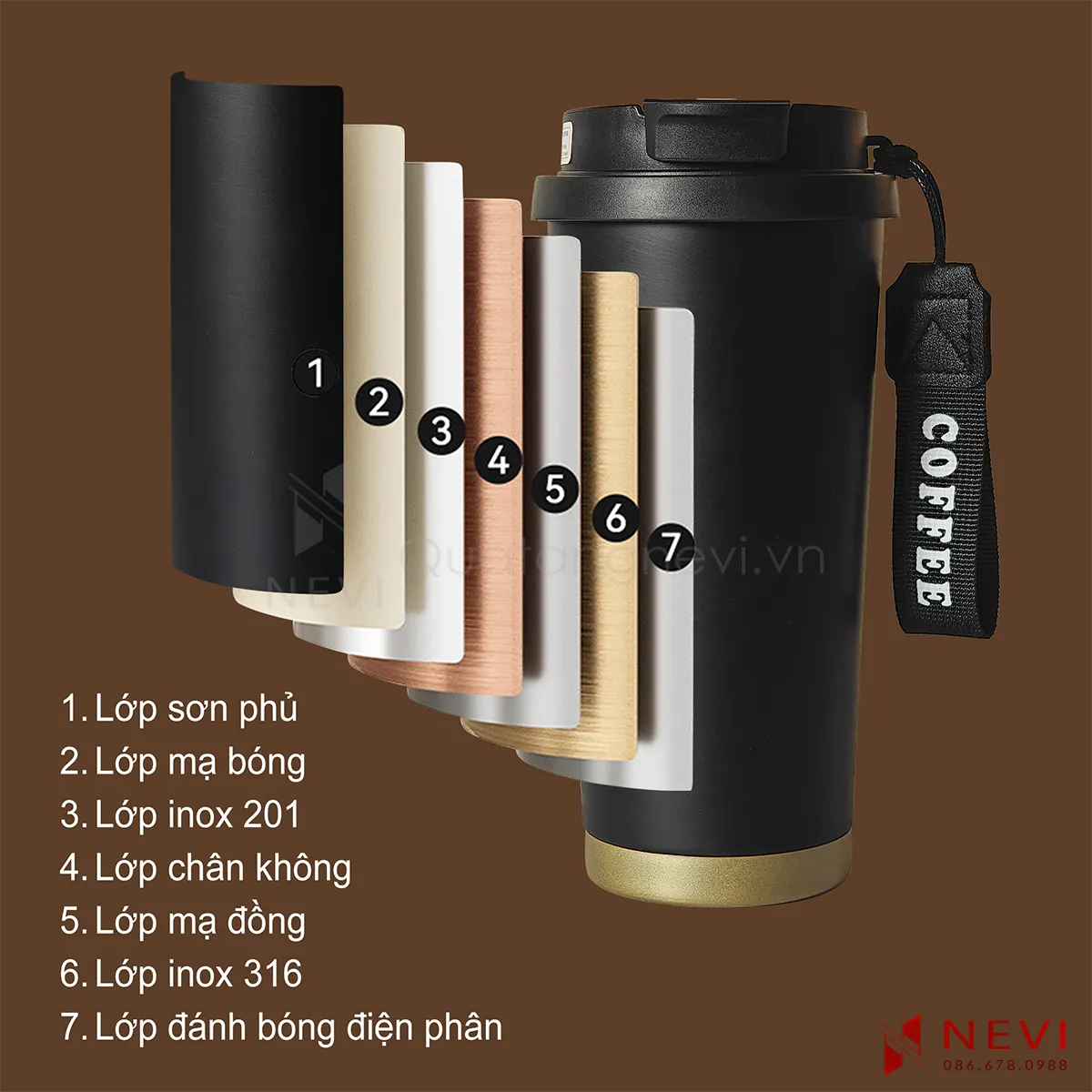 bình giữ nhiệt 500ml màu đen có cấu tạo nhiều lớp vật liệu