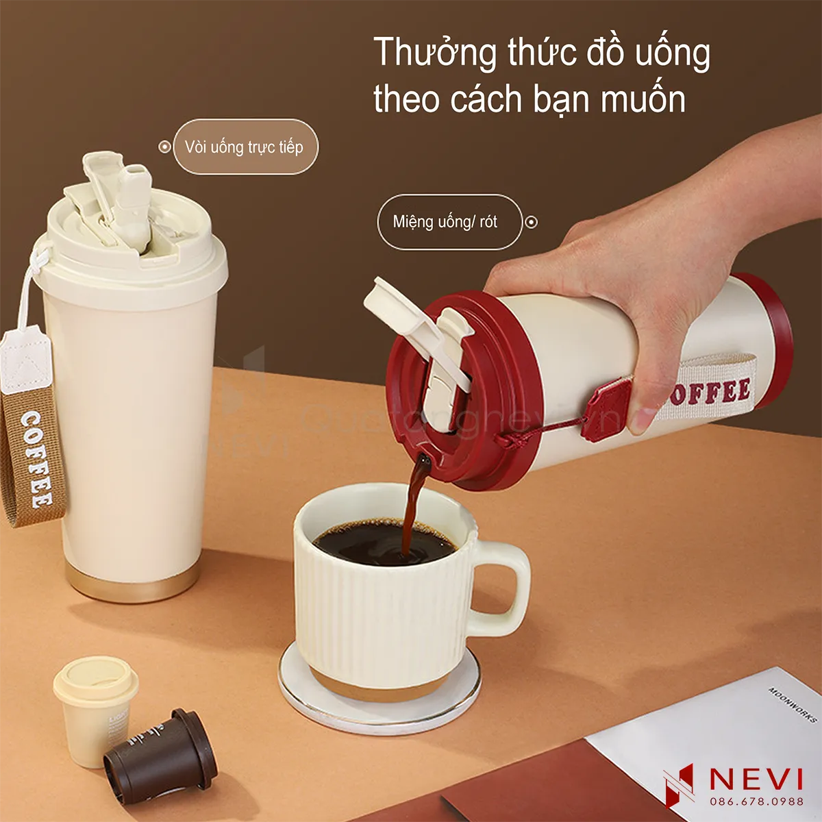 cốc giữ nhiệt inox 316 có thể uống bằng vòi hút hoặc vòi uống mà không cần mở nắp