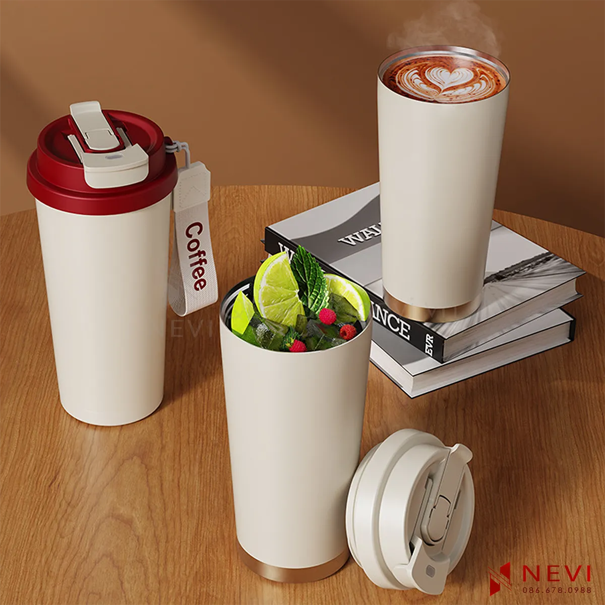 cốc giữ nhiệt inox 316 màu trắng sử dụng tốt với đồ uống nóng, lạnh
