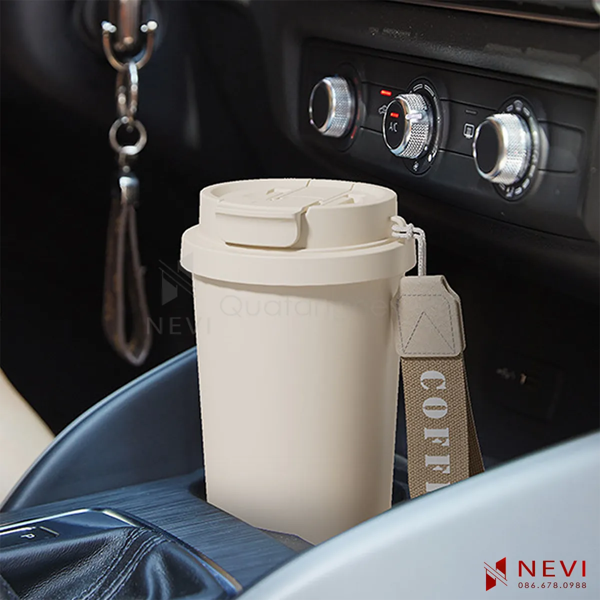 cốc giữ nhiệt inox 316 màu trắng thiết kế phù hợp giá để cốc trên ô tô
