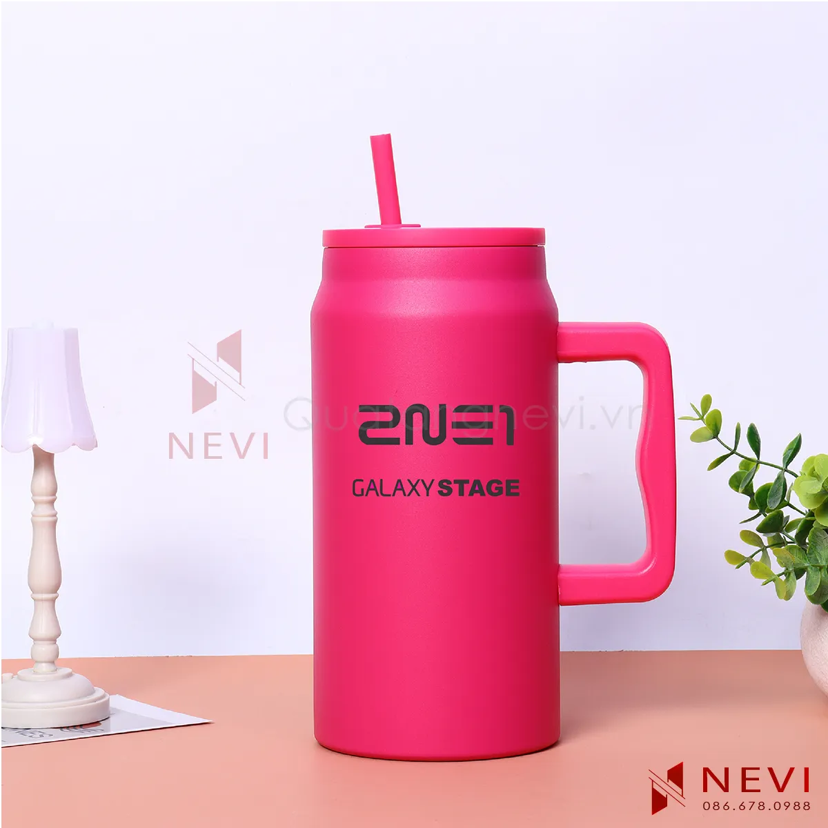 cốc giữ nhiệt màu hồng mẫu mới 1.5L