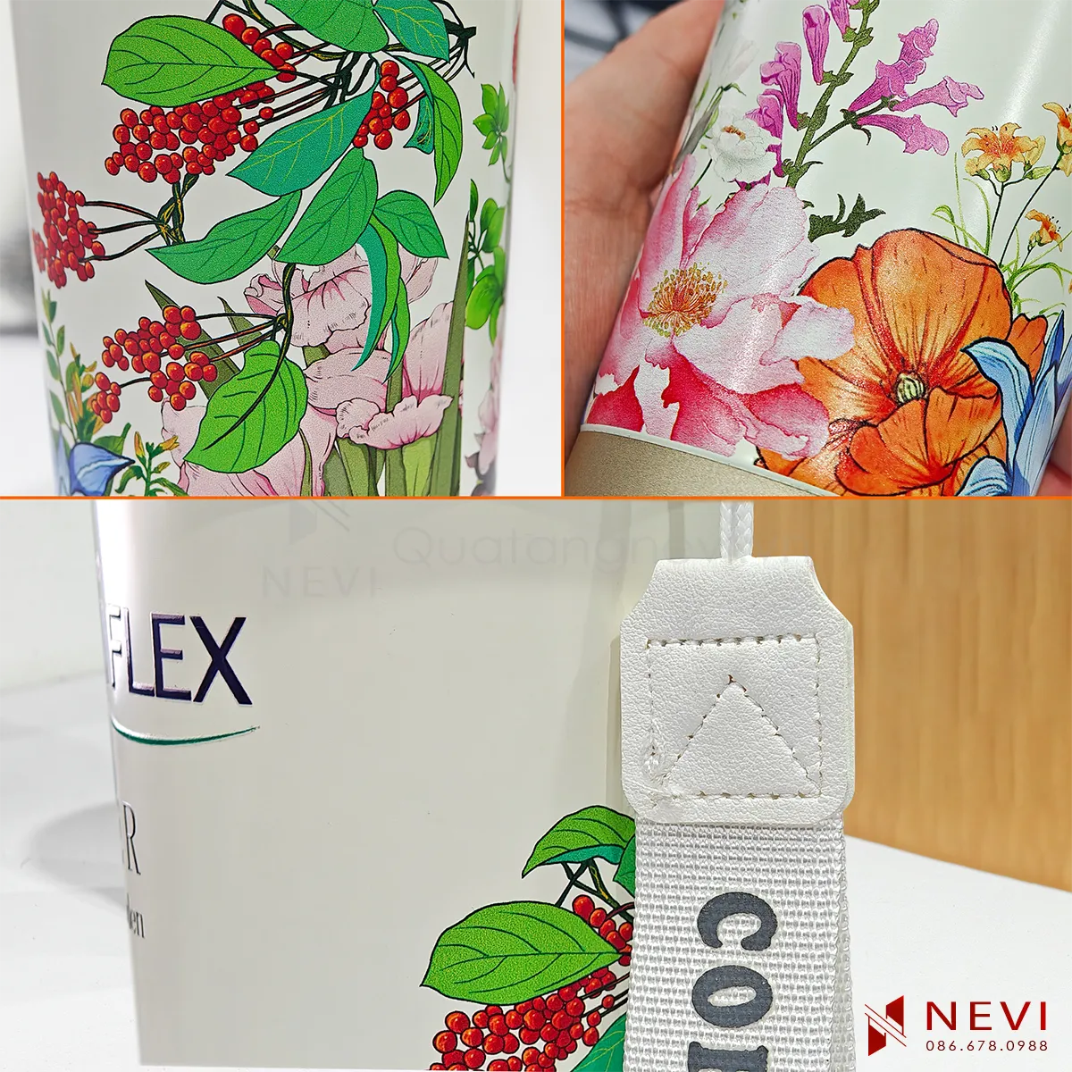 chi tiết in ấn sắc nét lên thân bình giữ nhiệt inox 316, do quà tặng Nevi cung cấp