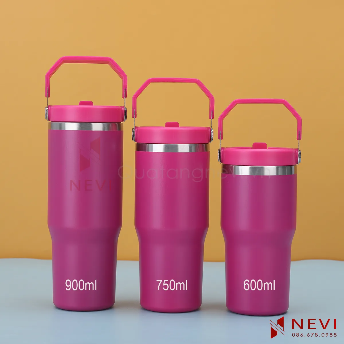 ly giữ nhiệt có quai xách màu hồng tại quà tặng nevi