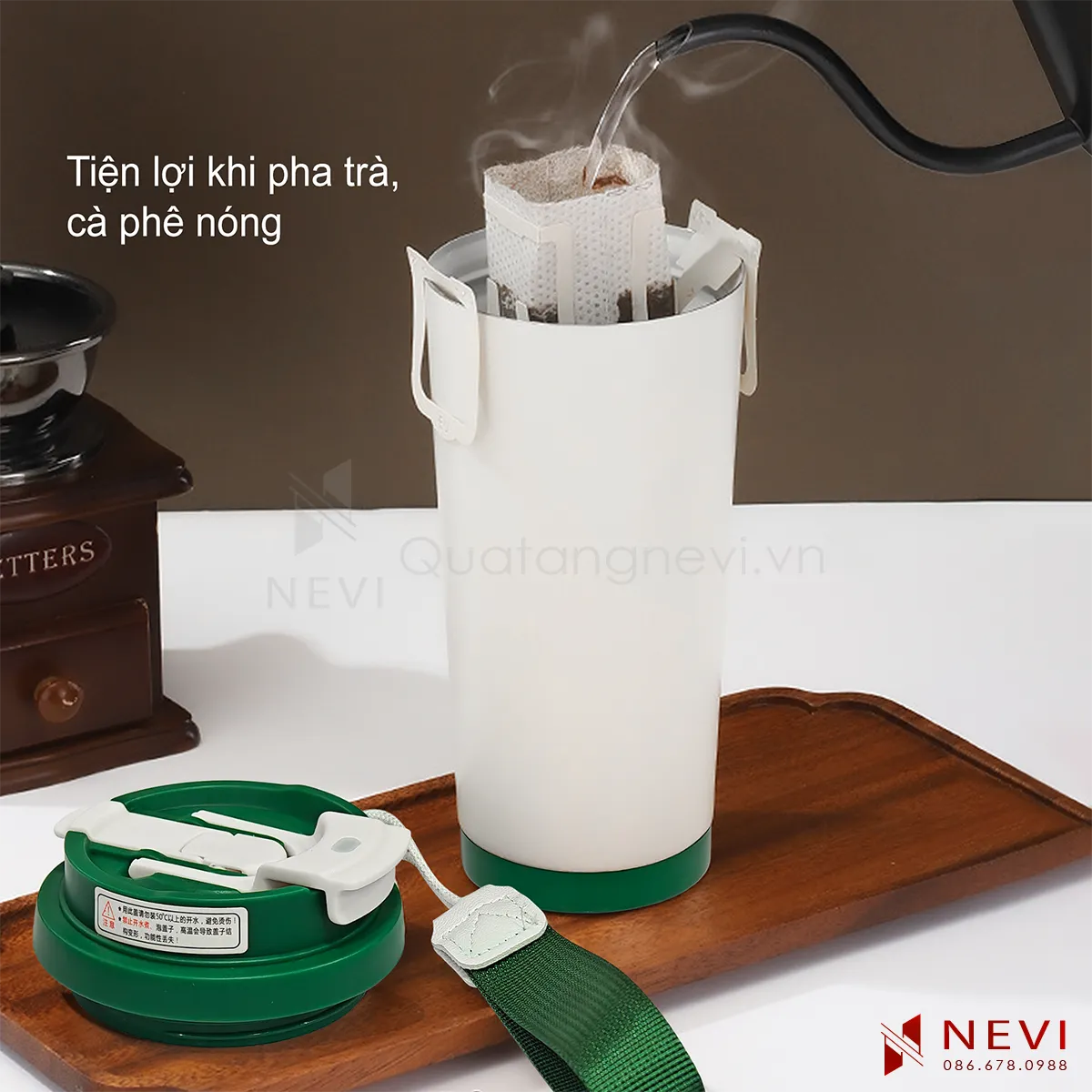 ly giữ nhiệt inox 316 thiết kế tiện lợi với pha trà, cà phê bằng túi nhỏ