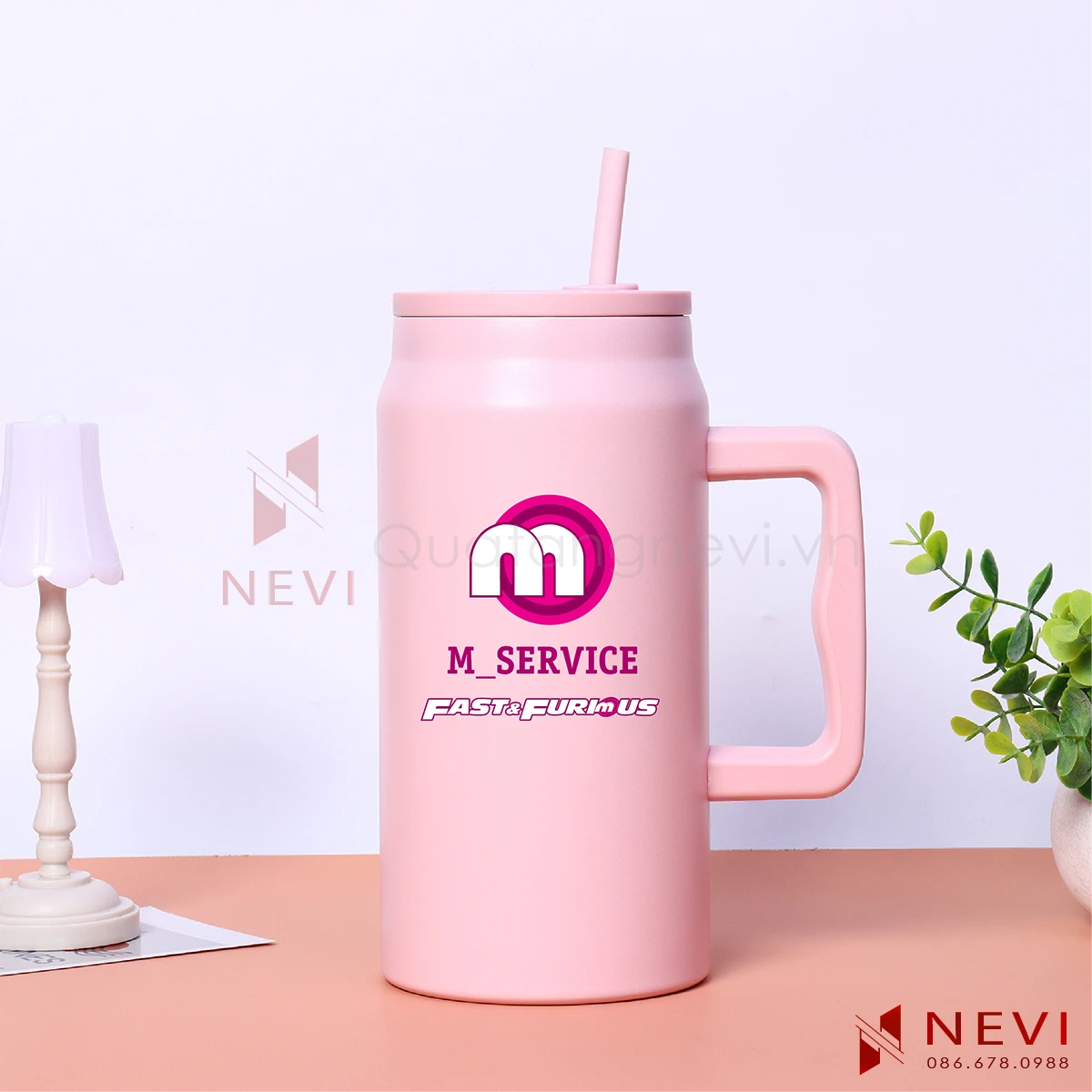 ly giữ nhiệt màu hồng dung tích lớn