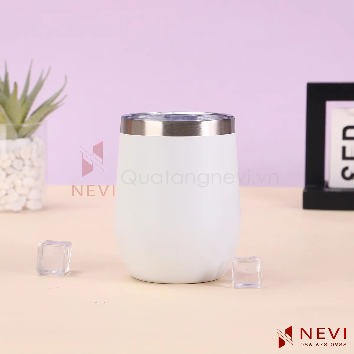 cốc giữ nhiệt mini màu trắng
