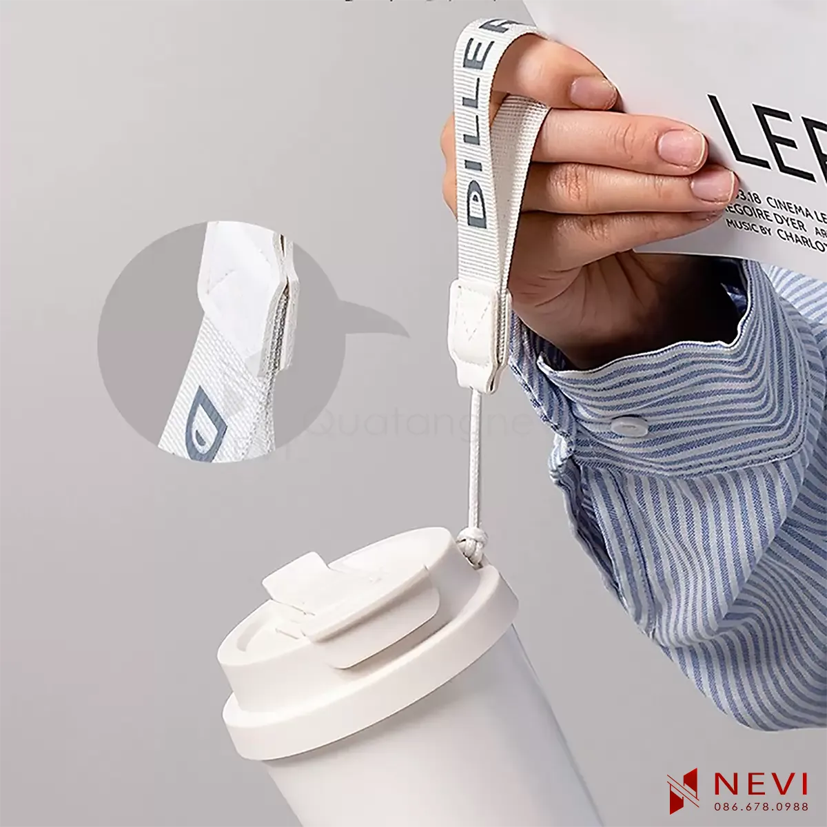cốc giữ nhiệt inox 316 màu trắng có quai xách tiện lợi