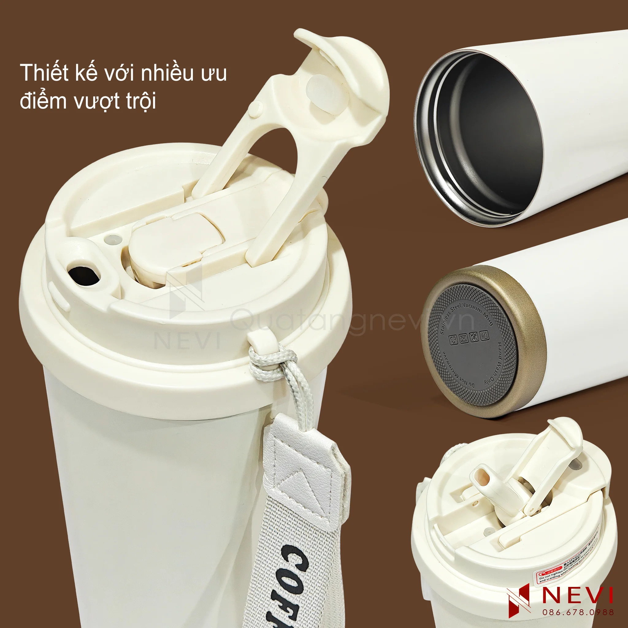 cốc giữ nhiệt inox 316 màu trắng thiết kế có nhiều ưu điểm vượt trội