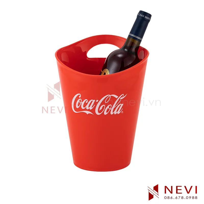 mẫu xô đá nhựa màu đỏ in logo