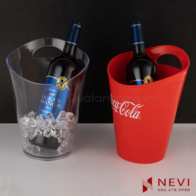 xô đá nhựa 1 quai trong suốt in logo