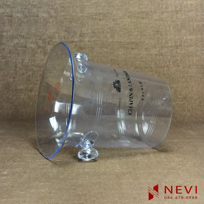 xô đá trong suốt có 2 quai xách in logo