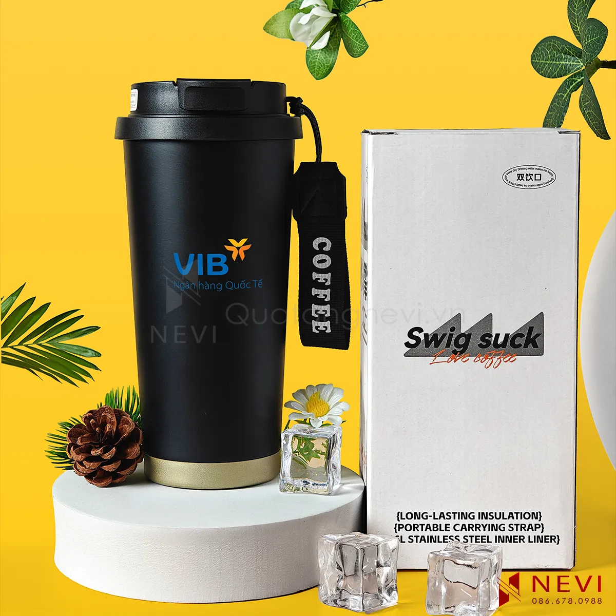 bình giữ nhiệt 500ml màu đen và hộp đựng kèm
