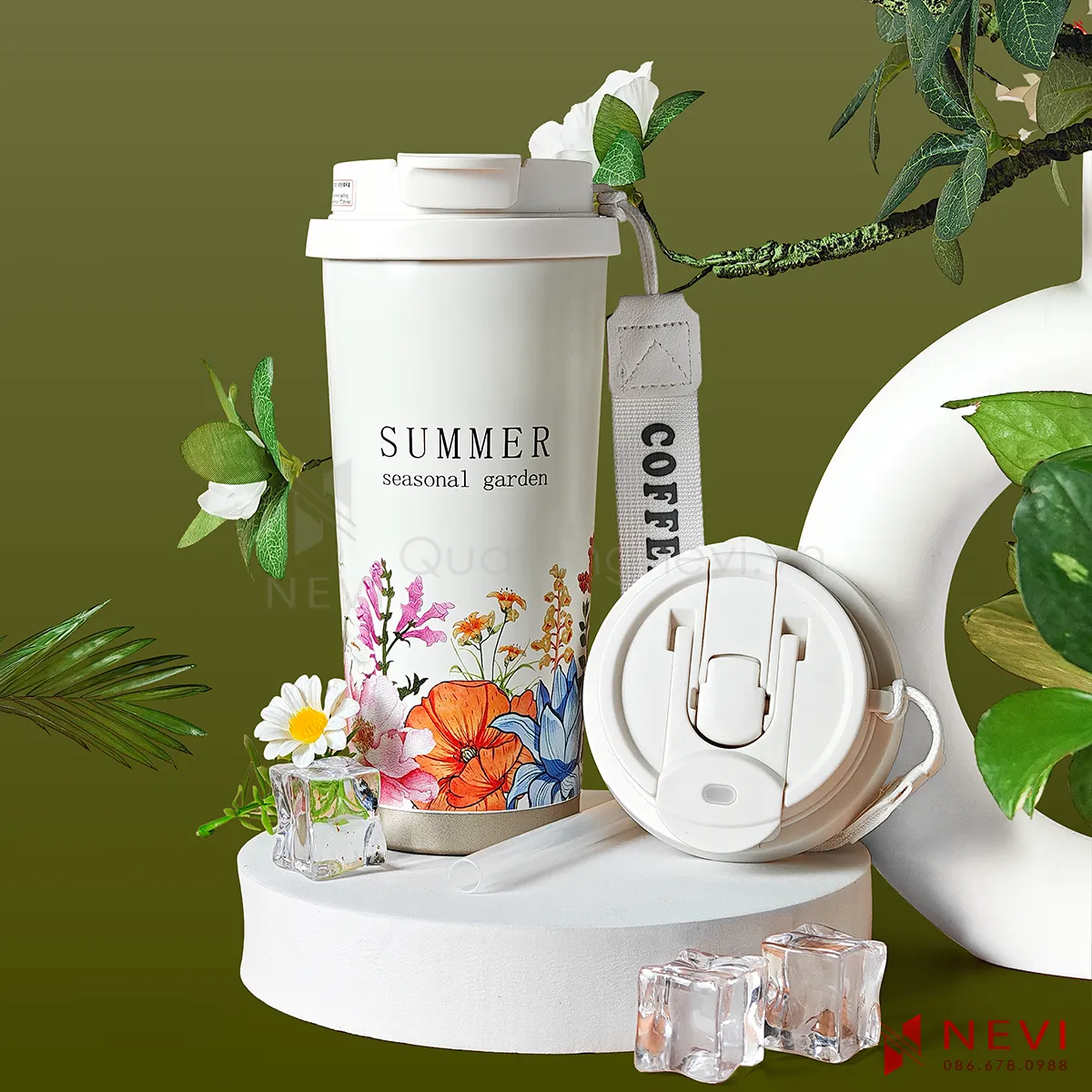 bình giữ nhiệt inox 316 có nắp nhựa PP và ống hút silicon