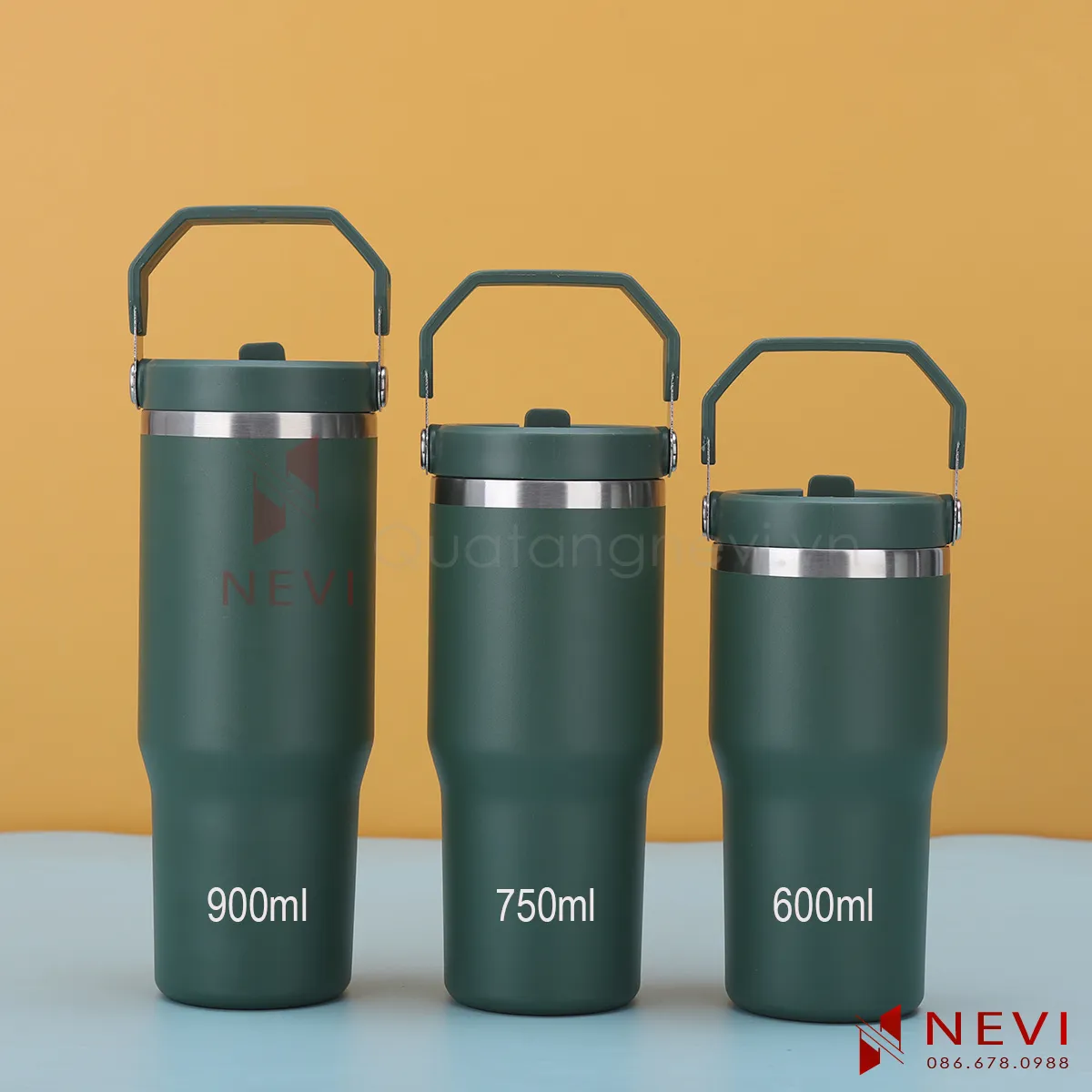 cốc giữ nhiệt có quai xách màu xanh lá