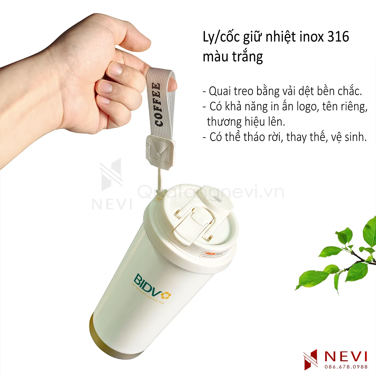 cốc giữ nhiệt inox 316 màu trắng có quai xách với nhiều ưu điểm