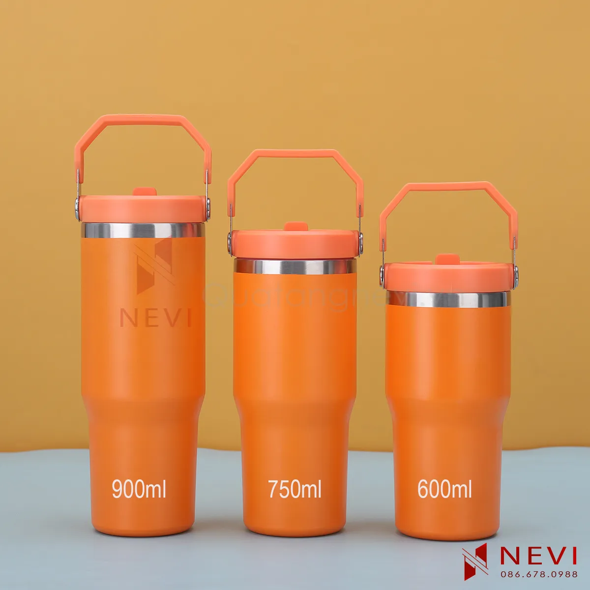 ly giữ nhiệt có quai xách màu cam