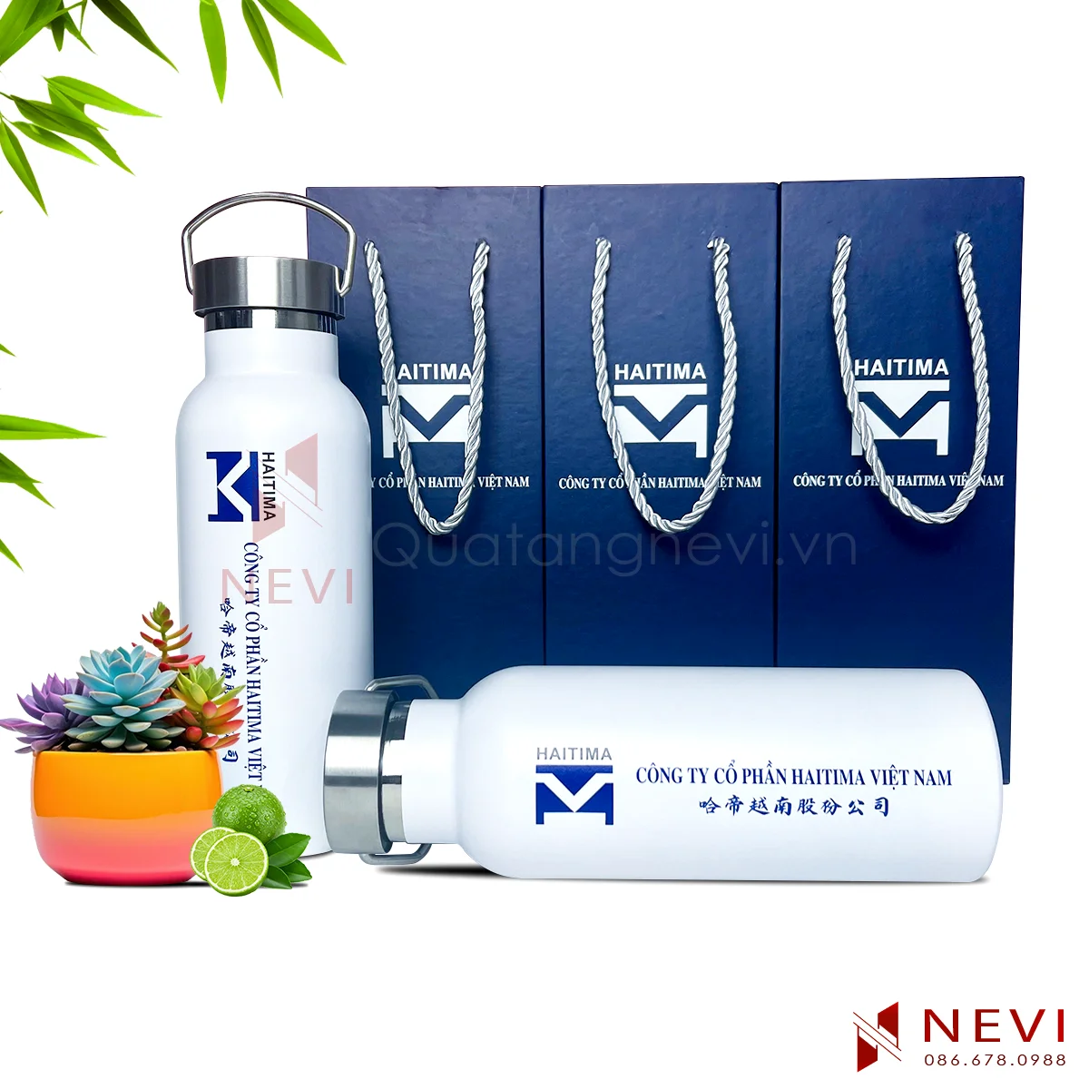 quà tặng bình giữ nhiệt inox, kèm hộp đựng in ấn đẹp, cung cấp bởi Quà tặng Nevi
