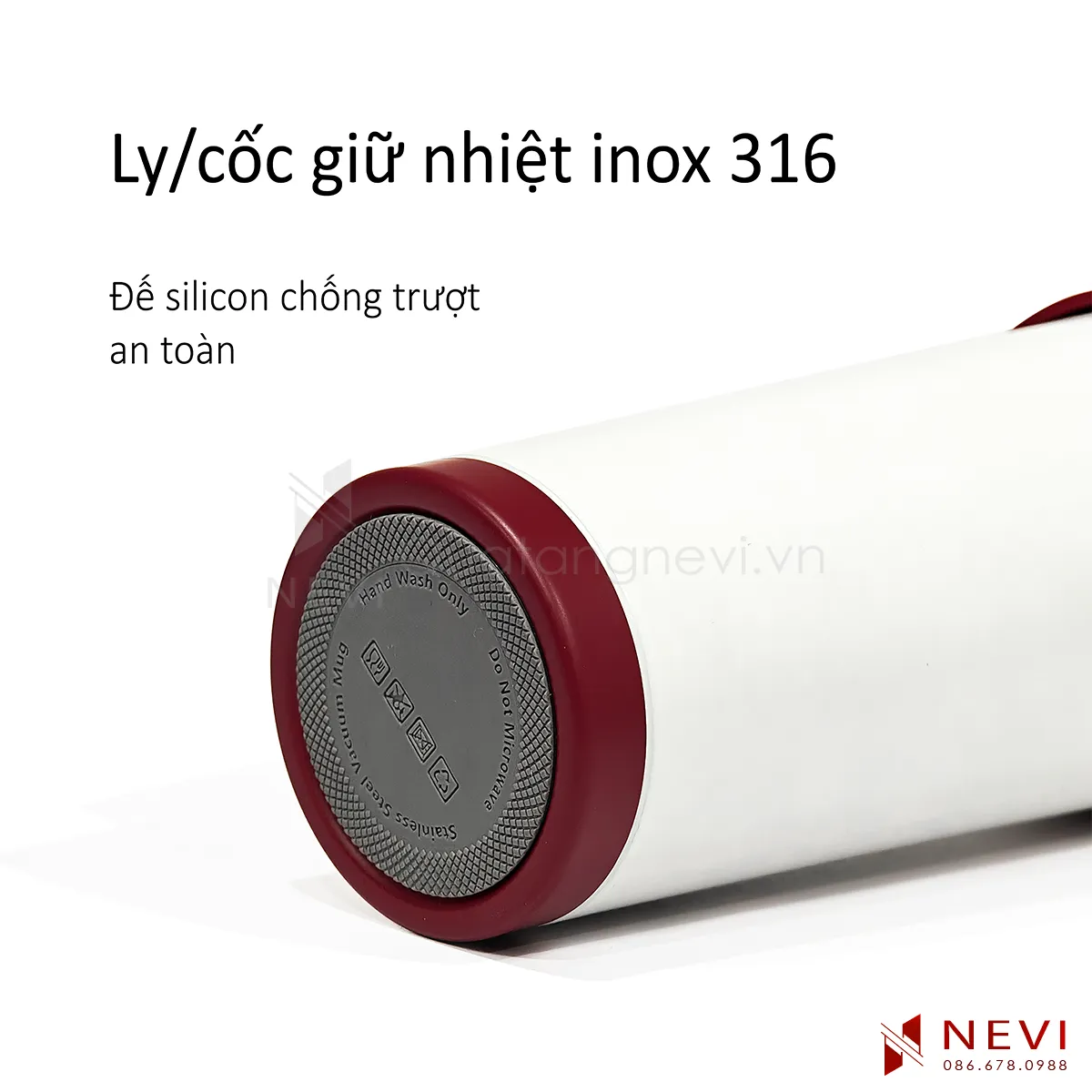 ảnh chụp chi tiết đế chống trượt của cốc giữ nhiệt inox 316