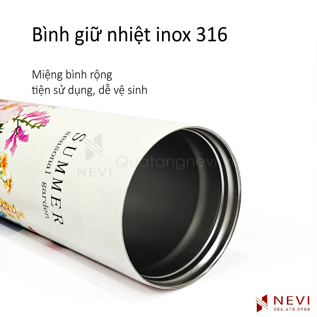 chi tiết đường ren với mép được bo tròn của miệng bình giữ nhiệt inox 316