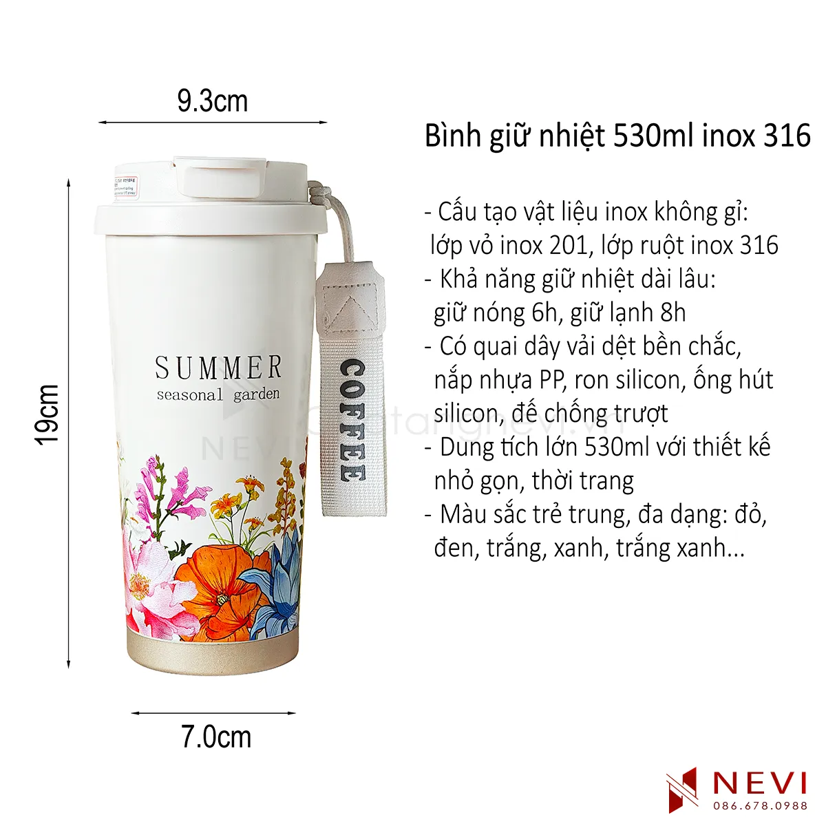 kích thước và thông tin chi tiết của bình giữ nhiệt inox 316